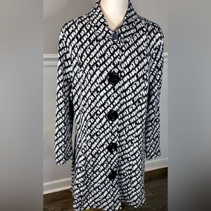 Ali Miles Women’s Black/White Pattern Button Jacket Textured Pea Coat XL